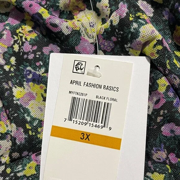 Love Fire Womens Floral Crop Top Blouse Black Floral, Size 3X, New - Picture 7 of 8